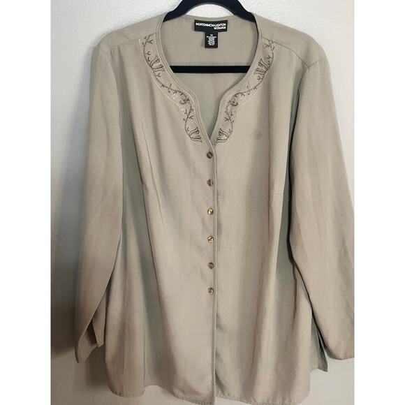 Norton McNaughton Tops - Norton McNaughton Blouse‎ Green 1X stitching around neck Olive Green Polyester